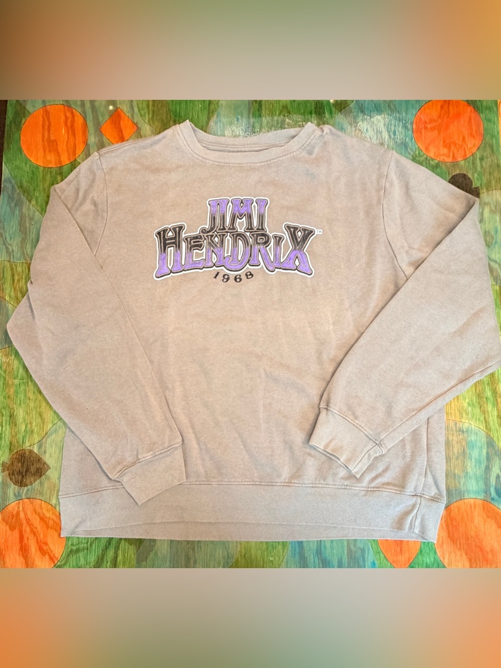 Jimi Hendrix 1968 Tan Brown Long Sleeve Purple Gray Graphic Sweatshirt Size XL J